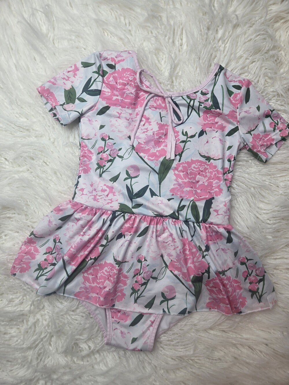 Girls White Floral Ballet Leotard with Skirt Sz 8